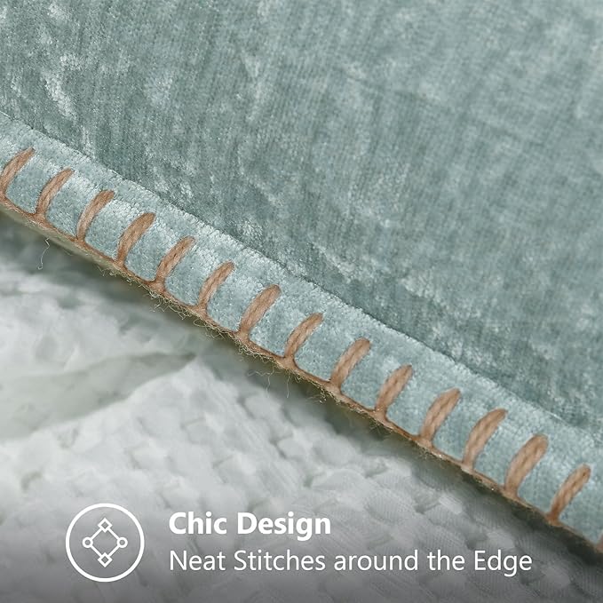 decorUhome Spring Chenille Soft Cozy Throw Pillow Covers 12x20 Set of 2, Modern Farmhouse Boho Velvet Decorative Pillow Cases with Stitched Edge for Couch Sofa Bed Home Decor, Aqua Haze