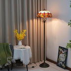 Tiffany Floor Lamp Red Tulip Style Stained Glass Standing Reading Light 16X16X64 Inches Antique Unique Pole Corner Tall Decor Lamp for Bedroom Living Room Home Office