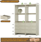 Aheaplus Closet System Closet Organizer, Wood Closet Organizer System, Walk-in Closet or Small Closets Wardrobe, Clothes Rack with Hanging Rods, 4FT Closets, Set of 2, White Oak