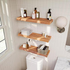 24" Acacia Live Edge Floating Shelves Set of 2 - Wall Mounted Wooden Shelf for Stylish Home Décor - Teak Look Color 24x7.5x1.5 Inches