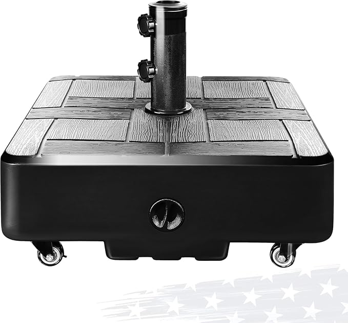 FRUITEAM Fillable Mobile Umbrella Base, 100 LBS Patio Umbrella Weight Base Heavy-Duty,Plastic Base Water & Sand Filled Umbrella Stand Holder with 4 Wheels, Easy to Move
