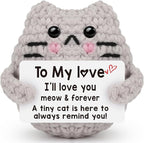 Gifts for Him Her Boyfriend Girlfriend Wife Husband Wedding Anniversary Birthday Gift for Women Men Handmade Positive Cat I Love You Crochet Couples to My Love Christmas