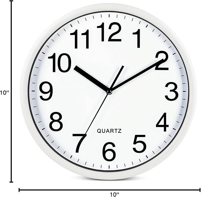 Bernhard Products White Wall Clocks Large 13 Inch, Silent Non Ticking 2 Pack, Quality Quartz Battery Operated Round Easy to Read Home/Office/Business/Classroom/School Clock, Black