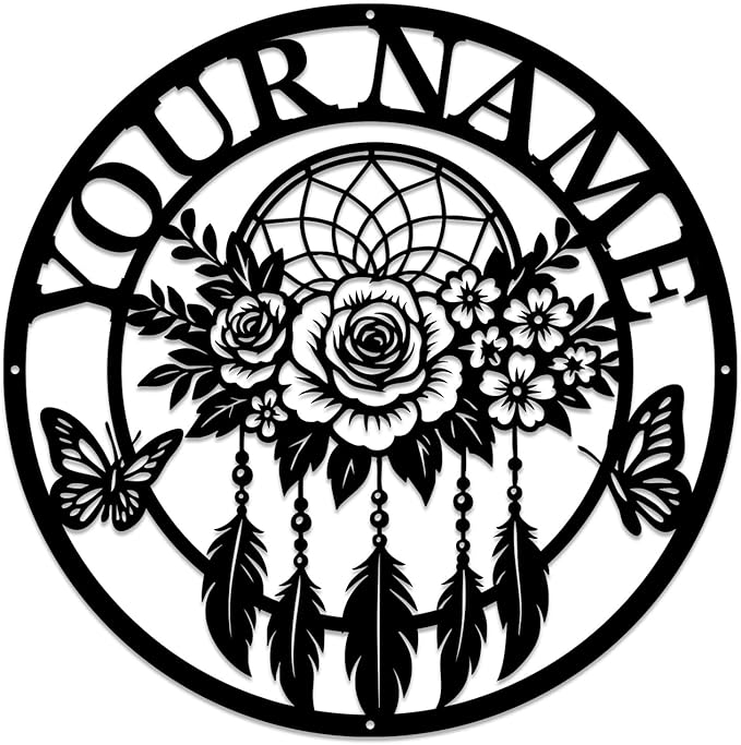 Personalized Dream Catcher Metal Wall Art - Custom Name Iron Sign for Home Decor, 8-30 Inch Black (Style K)
