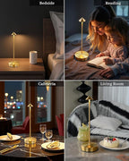 2 Packs Gold Cordless Rechargeable Table Lamp 7200mAh Portable Touch Control Led Waterproof Golden Table Lamp for Bedroom Reading