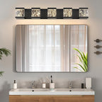 MELUCEE LED Bathroom Lighting Fixtures Over Mirror 5 Lights Black LED Vanity Lighting with Unique Smoke Acrylic Panel Modern Led Bathroom Light Bar, 25W 3000K Warm Lighting