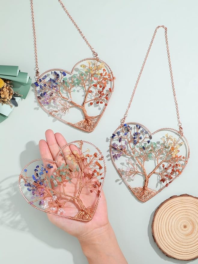 MANIFO 7 Chakra Crystal Tree Life Hanging Ornament Heart Healing Crystal Gemstone Hanging Decoration for Home Garden Window Wall Gifts