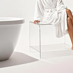 21" Acrylic Shower Stool with Storage Shelf - Waterproof Bath Bench for Spa & Shower, Heavy-Duty Seating (Holds 400lbs) - Ideal for Shaving Legs & Organizing Items