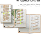 4NM Extra Wide 5 Tiers No Assembly Book Shelves, 51.2" H Folding Bookshelf Bookcase Open Industrial Foldable Shelves for Bedroom, Living Room, Home Office - Natural White