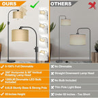 【Upgraded】 Dimmable Matte Black Floor Lamp, 1201 Lumens LED Bulb Included, Arc Floor Lamps for Living Room Modern Standing Lamp with Champagne Linen Shade, Tall Lamp for Living Room Bedroom Office