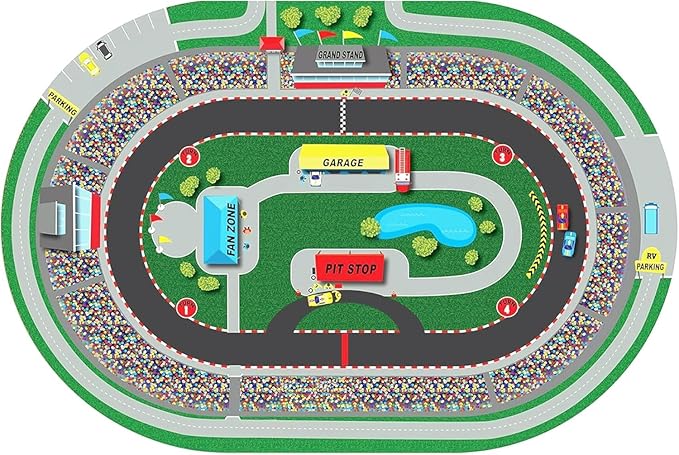 KIDCARPET.COM Race Car Play Mat Rug | Interactive Activity Carpet for Preschool Playroom Toy Car Track, 7'6" x 12'