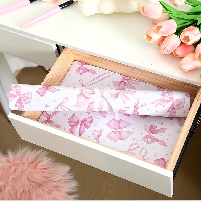 BBTO 20 Sheet Scented Drawer Liners for Dressers 15.8" x 22" Scented Fragrant Cabinet Paper Liners Non Adhesive Drawer Paper Mats for Bedroom Home Closet Shelves(Bow)