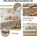 CozyLux Queen Comforter Set Taupe, 7 Pieces Pintuck Bed in A Bag, Premium Taupe Comforter Queen Size, Pinch Pleat Bedding Sets with Comforter, Sheets, Pillowcases & Shams