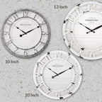 Presentime & Co 10" Farmhouse Series Wall Clock, Shiplap Style, Raised 3D Arabic Numeral, Antique Distressed White