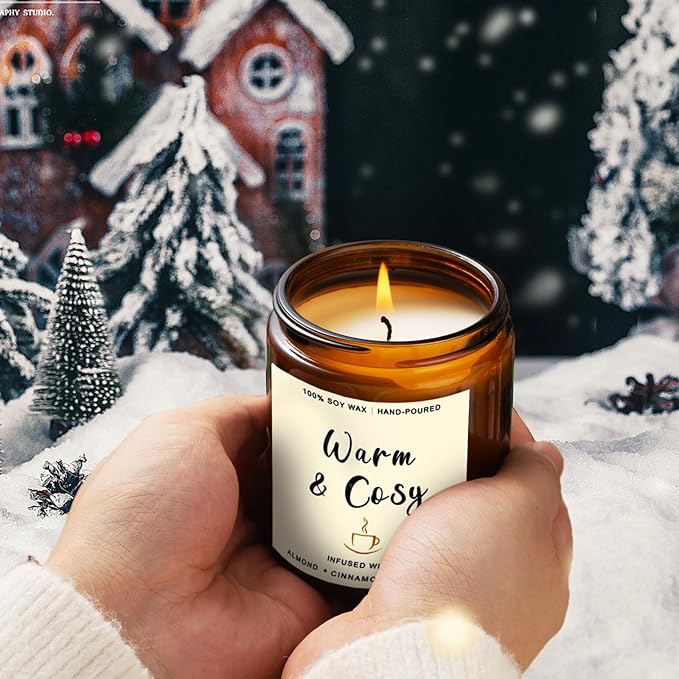 4 Pack Winter Candles - 28oz Soy Candle Set, Winter Scented Candles with Apple Cinnamon, Fir Balsam, Mulled Cider, Sandalwood – Holiday Candle Gifts for Women,New Years Home Decor & Valentines Day