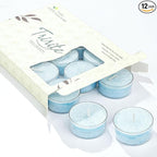 Unscented Plant Tealights Candles, 5 Hours Long Burning Blue Tea Lights Baby Shower Candle, Non-Paraffin, Smokeless, Mini Tealight Votive Candles for Wedding, Valentine's Day, Christmas, 12pcs