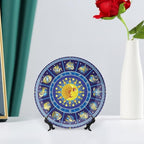 Ceramic Display Plate, Astrology Ceramic Hanging Decorative Plate, Horoscope Circle Sun Birth Zodiac Constellation, 8 Inch, Household Custom Ceramic Plate, Yellow Orange Dark Blue