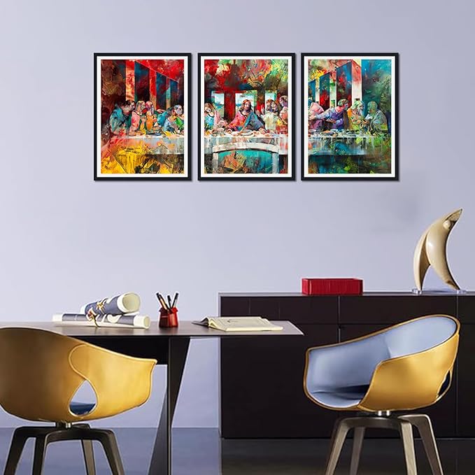 Novatique Last Supper Canvas Wall Art Graffiti Wall Art Jesus Christian Religious Wall Decor for Living Room Bedroom,12" x 16" x 3Pcs