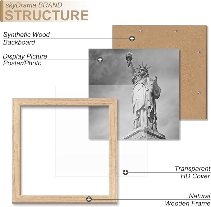Natural Solid Wood 7x7 Picture Frame, Display 7 x 7 Inch Picture Poster Photo, Vertical & Horizontal Wall Hanging - 2 Pack/Natural/7"x7"