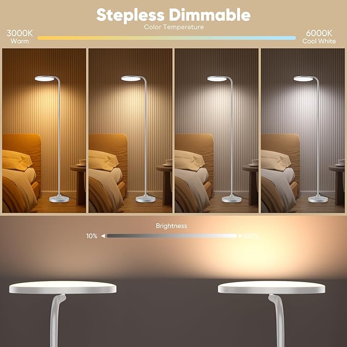 36W LED Floor Lamp, Upgrade Super Bright Standing Lamp, Modern Stepless Dimmable Torchiere Tall Lamp with Remote Control, 350°Rotating Head Reading Floor Lamp for Living Room, Bedroom, Office
