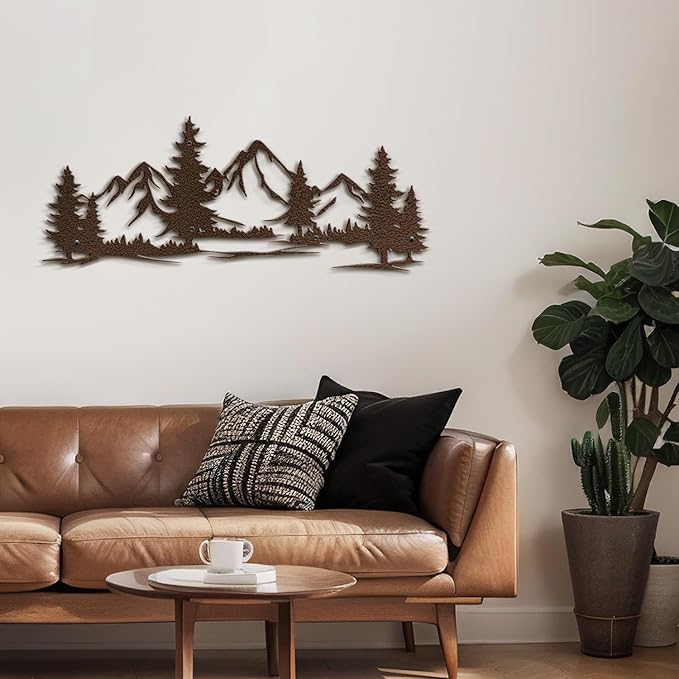 SIGNLEADER Metal Wall Art Decor Mountain Pine trees Modern Abstract Wall Sculpture Hangings Home Decoration for Living Room, Bedroom, Bathroom, Kitchen, Outdoor - 18" Bronze