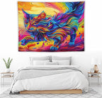 VUMIVI Colorful Cat Tapestry Pet Oil Painting Print Rainbow Colorful Abstract Art Pattern Tapestry Wall Hanging for Living Room Bedroom Dorm Classroom Aesthetic Decor W80xL60in