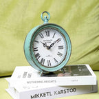 NIKKY HOME Antique Table Clock Silent Non-Ticking, Shelf Desk Top Clock Battery Operated Rustic Distressed Design, Shabby Chic Home Decor for Fireplace Mantel, Desktop, Countertop- Green