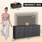 WLIVE 63''W Dresser for Bedroom, Black Dresser TV Stand for 65, 70, 75 inch TV, Wide Chest of Drawers with 9 Drawer, Large Entertainment Center, Fabric Dressers with Wood Top for Closet, Living Room