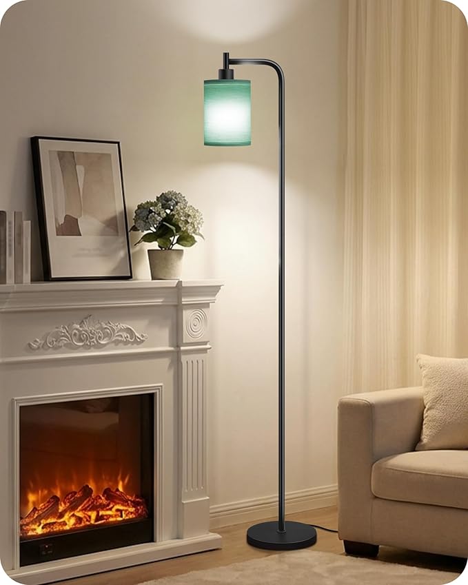 Dimmable Floor Lamp for Living Room with Remote and Foot Switch, Modern Standing, Corner Lamp,10W Bulb 3 Color Temperatures, for Bedroom, Office, Corner, ETL Listed, Black and Green J19LD05