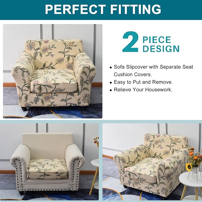 KRFOONN 2 Piece Chair Covers Printed Sofa Covers Couch Covers Washable Armchair Sofa Couch Slipcover Furniture Protector with Elastic Bottom for Living Room (Armchair, 05), Small