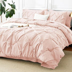 CozyLux King Size Comforter Set Blush Pink, 7 Pieces Pintuck Bed in A Bag Pink Comforter King Size, Pinch Pleat Bedding Set with All Season Comforter, Sheets, Pillowcases & Shams