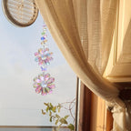 Crystal Flower Suncatcher Hanging Ornament, Rainbow Maker Window Sun Catcher Indoor Outdoor Patio Garden Decor (Purple)