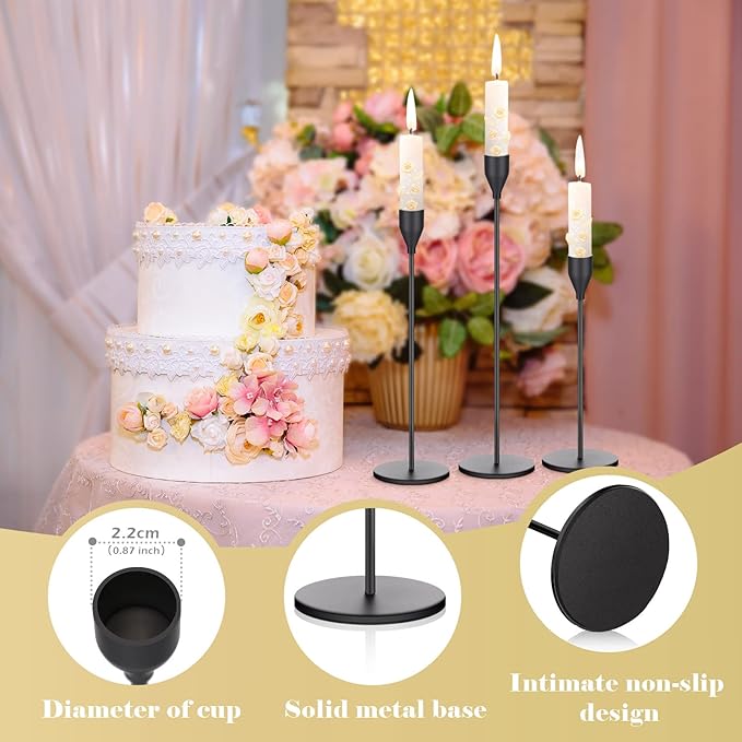 27 Pack Candles Holder, 9 Sets Taper Candlestick Holders Fit 0.75 Inch Thick Pillar Candles, Long Candle Sticks Centerpiece Decor for Home Wedding Dinning Party Anniversary(Black)