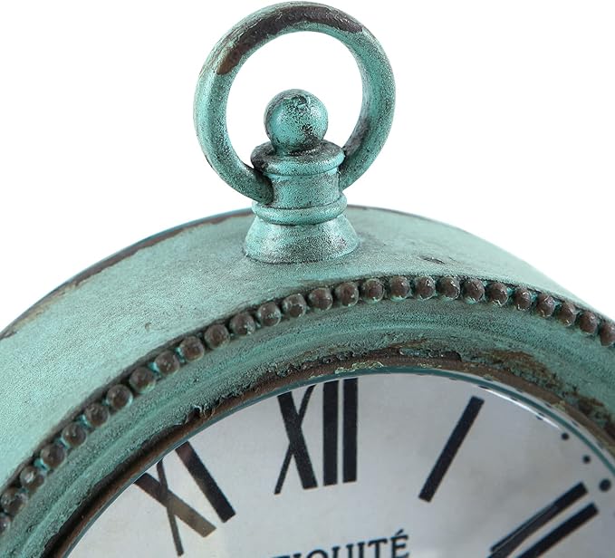 NIKKY HOME Antique Table Clock Silent Non-Ticking, Shelf Desk Top Clock Battery Operated Rustic Distressed Design, Shabby Chic Home Decor for Fireplace Mantel, Desktop, Countertop- Green