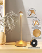 Modern Cordless Table Lamp, 6000mAh Rechargeable Table Lamps, Portable Touch LED Lamp, Outdoor Waterproof Dimmable Cordless Rechargeable Table Lamps for Restaurant/Patio/Outdoor (1 Pcs Gold)