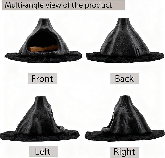 Ceramic Palo Santo Holder Burner,Incense Cone Holder,Mini Chiminea for Palo Santo Sticks and Sage Burner,with Handmade Heat Insulated Mat,Dust Brush,Metal Tweezer. (Black Volcano)