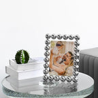 Crystal 5x7 Inch Picture Frame, Home Decor Ball Wedding Photo Frame Tabletop Display, Display Pictures 5''x 7'', Silver, Comes with Gift Box