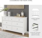 Signature Design by Ashley Fortman Casual Dresser with 7 Storage Drawers and Tapered Feet, Round Metal Knobs" Satin Nickel-tone, Wood, 36" High, White