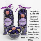 Lavender Potpourri – 2 Large Bags (8.4 oz Total) – Dried Petals for Bowl or Vase Filler, Long-Lasting Fragrance for Home, Gift, or Office