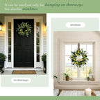 Solar Spring Wreath 24inchWreath for Front Door Artificial Pre-lit 50LED Spring Decorations for Outside Yellow Lemon Summer Decor Wreath for Wall Festival Holiday Farmhouse Decor(2407)