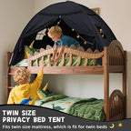 Sumbababy Twin Size Bed Canopy: Lights & Flags Indoor Floor Bed Kids Tent Playhouse - Portable & Foldable Twin Bunk Curtains - Girls & Boys Bedroom Privacy Space Blackout Tents Slumber Gifts (Black)