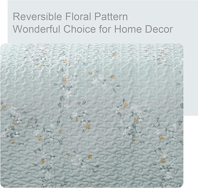 Exclusivo Mezcla Reversible Boho Quilts King Size, Aqua Bedspreads Lightweight Coverlet All Season Flowers Quilt Bedding Set with Printed Floral Pattern (1 Quilt, 2 Pillow Shams)