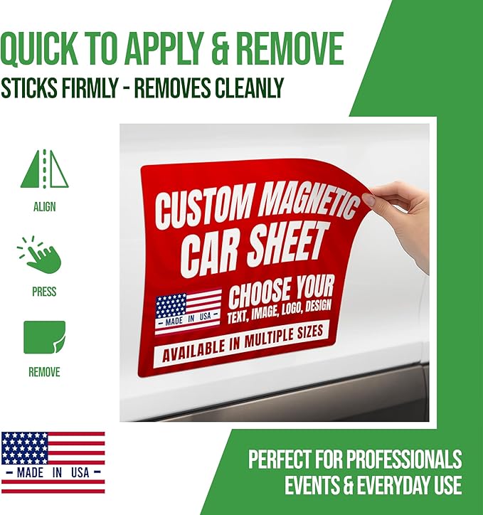 Pack of 2 Custom Vehicle Signs by BCB – Personalized Magnetic Door Decals | Removable Advertising Signage for Cars, Trucks & Vans | Customizable Magnetic Sheets | Multiple Sizes | Made in USA