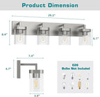 4-Light Bathroom Light Fixtures, Brushed Nickel Vanity Lights for Bathroom, Kitchen, Living Room, Modern Bathroom Vanity Lights with Clear Glass Shades