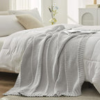 Amélie Home Chevron Chenille Knit Throw Blanket for Couch, Cozy Texture Decorative Soft Blanket for Sofa & Chair, 60"x80", Light Grey