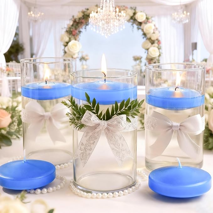 3 inch Floating Candles 30 Packs Blue Floating Candle for Centerpieces 8-9 Hours Floating Candles 3” Water Candles for Cylinder Vases, Pool, Wedding