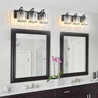 3-Light Black Bathroom Light Fixture Modern Vanity Lights Over Mirror Vintage Wall Sconce Lighting for Bathroom, Bedroom, Living Room, Hallway E26 Base with Crystal Bathroom Vanity Light