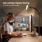 LED Desk Lamp for Home Office, 24W Computer Desk Light with Remote Control, Bright Table Lamp with Clamp Dimmable Tall Desktop Lighting with Bendable Gooseneck, Double Head, Black