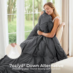 Sasttie Twin XL Comforter Set, 5-Piece Bed in a Bag, Pintuck Bedding Set for All Season, Includes Comforter, Flat Sheet, Fitted Sheet, Pillowcase and Pillowsham, Dark Grey
