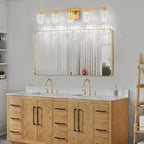SineRise 5-Light Gold Vanity Light with 3 Color Modes (3000K/4000K/6000K), Eye Protection LED Bathroom Light Fixture, Dimmable Modern Wall Light Over Mirror with Clear Glass Shade